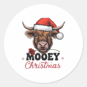 Mooey Christmas Funny Highland Cow Design Xmas Cow Classic Round Sticker