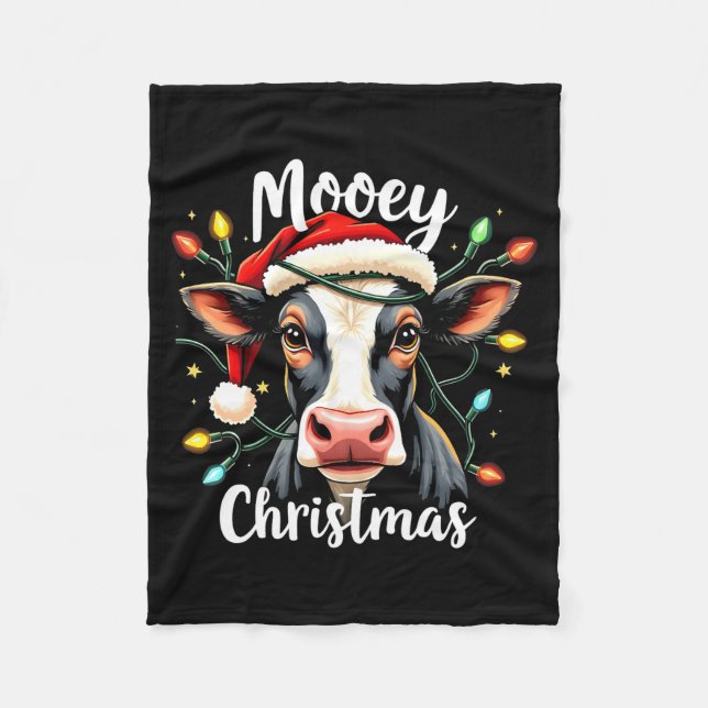 Mooey Christmas Funny Xmas Cow Cattle Lovers  Fleece Blanket (Front)