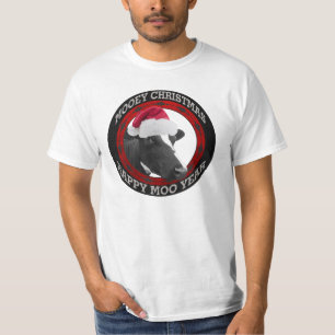 Mooey Christmas Happy Moo Year Santa Hat Cow T-Shirt