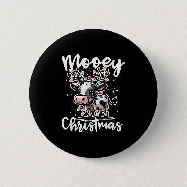Mooey Christmas Heifer Cow Reindeer Christmas Ligh 6 Cm Round Badge (Front)