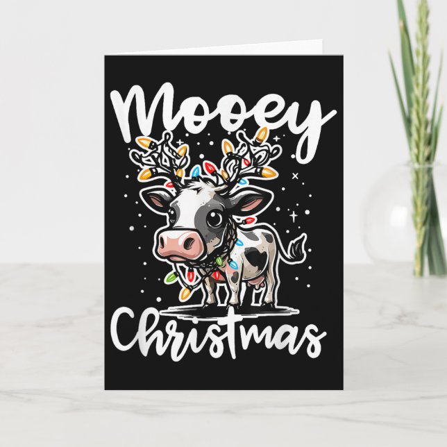 Mooey Christmas Heifer Cow Reindeer Christmas Ligh Card (Front)