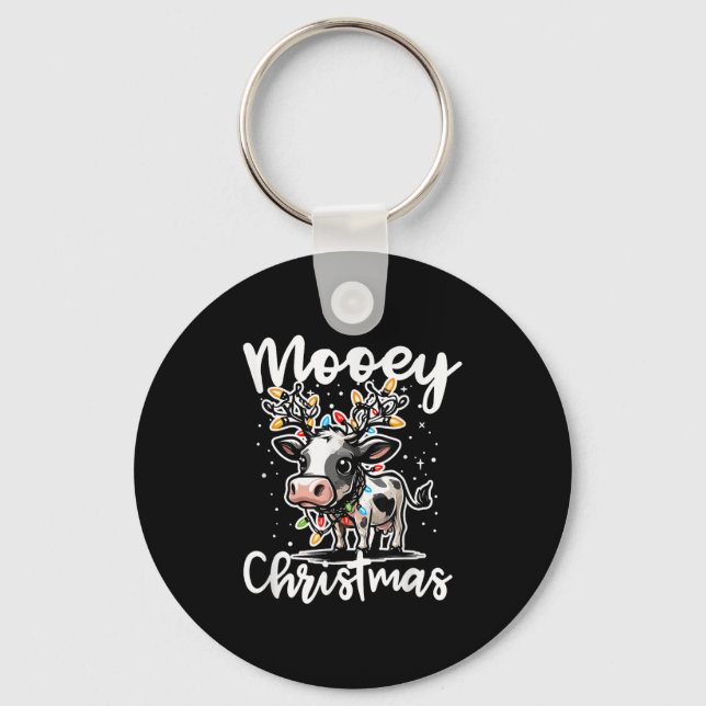 Mooey Christmas Heifer Cow Reindeer Christmas Ligh Key Ring (Front)