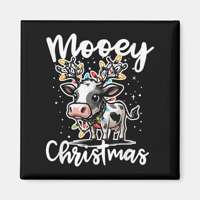 Mooey Christmas Heifer Cow Reindeer Christmas Ligh Magnet (Front)
