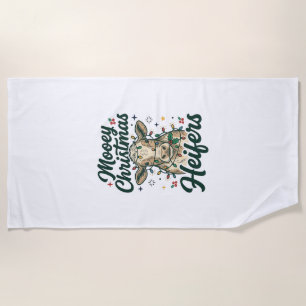 Mooey Christmas Heifers Funny Cow Christmas Design Beach Towel