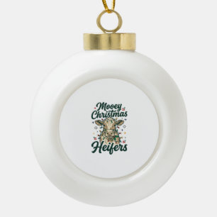 Mooey Christmas Heifers Funny Cow Christmas Design Ceramic Ball Christmas Ornament