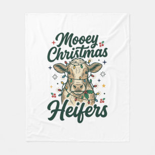 Mooey Christmas Heifers Funny Cow Christmas Design Fleece Blanket