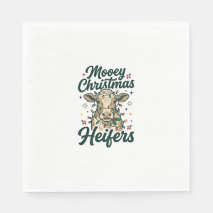 Mooey Christmas Heifers Funny Cow Christmas Design Napkin