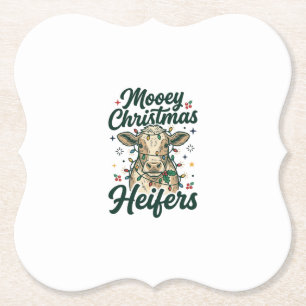 Mooey Christmas Heifers Funny Cow Christmas Design Paper Coaster