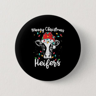 Mooey Christmas Heifers Santa Xmas Lights Cow Love 6 Cm Round Badge