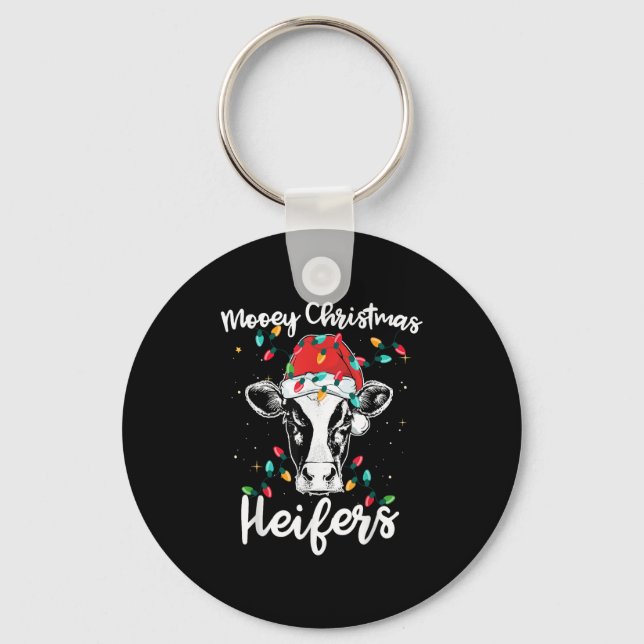 Mooey Christmas Heifers Santa Xmas Lights Cow Love Key Ring (Front)