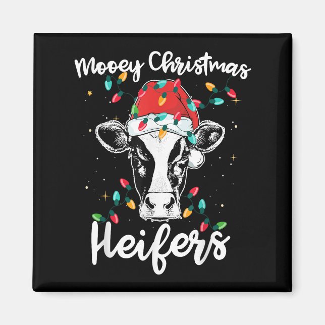 Mooey Christmas Heifers Santa Xmas Lights Cow Love Magnet (Front)
