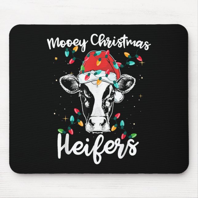 Mooey Christmas Heifers Santa Xmas Lights Cow Love Mouse Mat (Front)