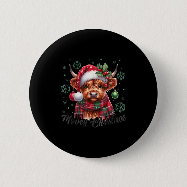 Mooey Christmas Highland Cow Christmas Lights Cow  6 Cm Round Badge (Front)