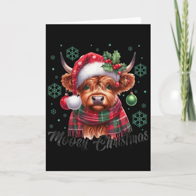 Mooey Christmas Highland Cow Christmas Lights Cow  Card (Front)