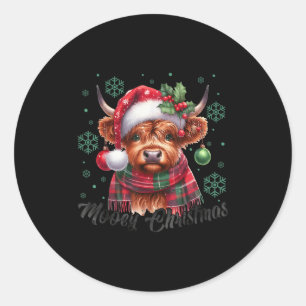 Mooey Christmas Highland Cow Christmas Lights Cow  Classic Round Sticker