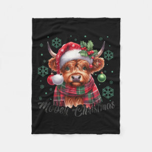 Mooey Christmas Highland Cow Christmas Lights Cow  Fleece Blanket
