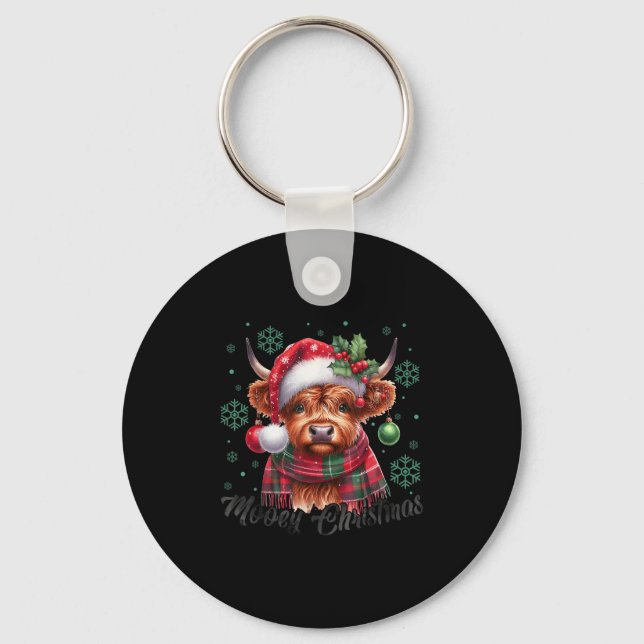 Mooey Christmas Highland Cow Christmas Lights Cow  Key Ring (Front)
