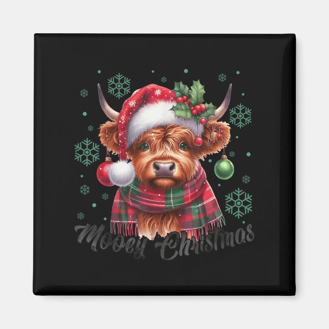 Mooey Christmas Highland Cow Christmas Lights Cow  Magnet (Front)