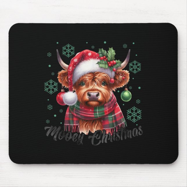 Mooey Christmas Highland Cow Christmas Lights Cow  Mouse Mat (Front)