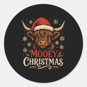 Mooey Christmas Highland Cow Funny Santa Hat Desig Classic Round Sticker