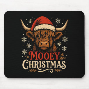 Mooey Christmas Highland Cow Funny Santa Hat Desig Mouse Mat