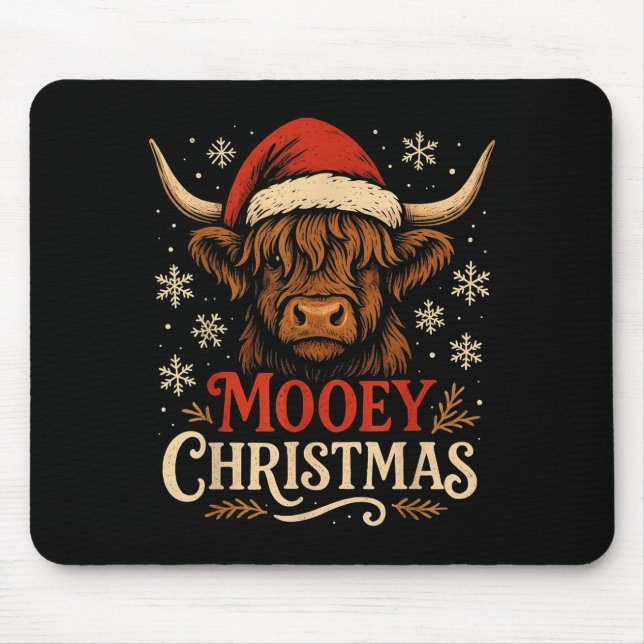 Mooey Christmas Highland Cow Funny Santa Hat Desig Mouse Mat (Front)