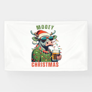 Mooey Christmas Highland Cow Light Santa Hat T-Shi Banner