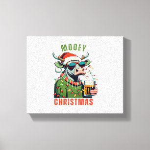 Mooey Christmas Highland Cow Light Santa Hat T-Shi Canvas Print