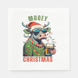 Mooey Christmas Highland Cow Light Santa Hat T-Shi Napkin