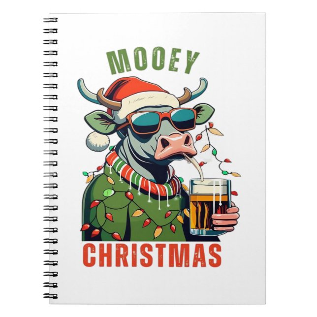 Mooey Christmas Highland Cow Light Santa Hat T-Shi Notebook (Front)