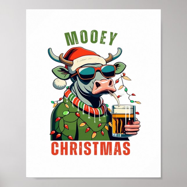 Mooey Christmas Highland Cow Light Santa Hat T-Shi Poster (Front)
