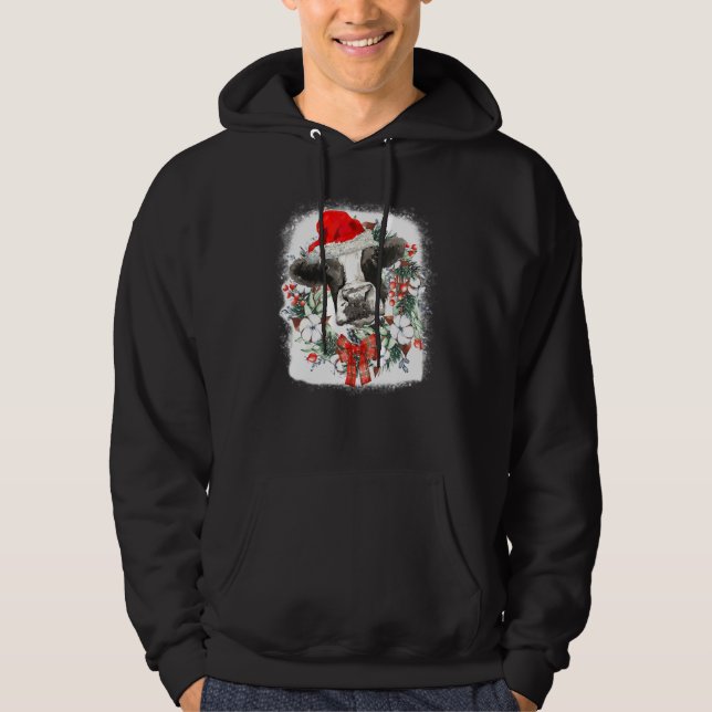 Mooey Christmas  Highland Cow Xmas Light Santa Hat Hoodie (Front)