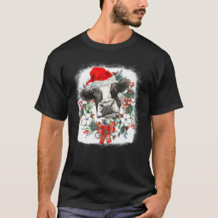 Mooey Christmas Highland Cow Xmas Light Santa Hat T-Shirt