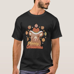 Mooey Christmas Highland Cow Xmas Light Santa Hat  T-Shirt