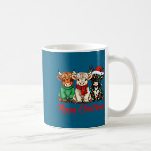 Mooey Christmas Lights Santa Hat Xmas Highland Cow Coffee Mug