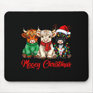 Mooey Christmas Lights Santa Hat Xmas Highland Cow Mouse Mat