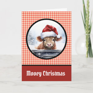 Mooey Christmas Moola Highland Cow Red Funny Holiday Card