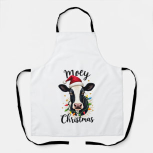 Mooey Christmas Santa Christmas Lights Cow Lovers Apron