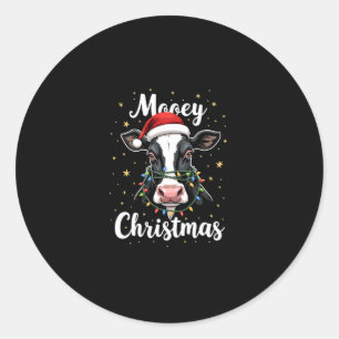 Mooey Christmas Santa Christmas Lights Cow Lovers  Classic Round Sticker
