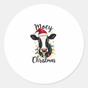 Mooey Christmas Santa Christmas Lights Cow Lovers Classic Round Sticker