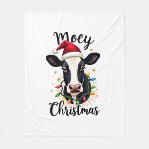 Mooey Christmas Santa Christmas Lights Cow Lovers Fleece Blanket