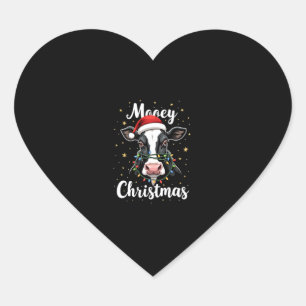 Mooey Christmas Santa Christmas Lights Cow Lovers  Heart Sticker