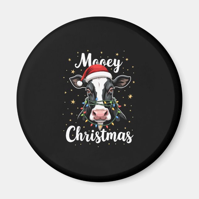 Mooey Christmas Santa Christmas Lights Cow Lovers  Magnet (Front)