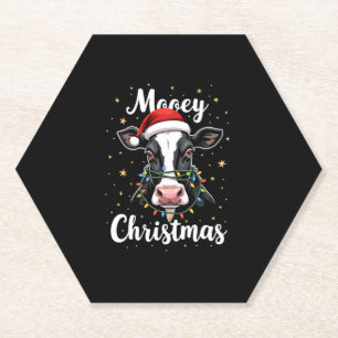 Mooey Christmas Santa Christmas Lights Cow Lovers Paper Coaster
