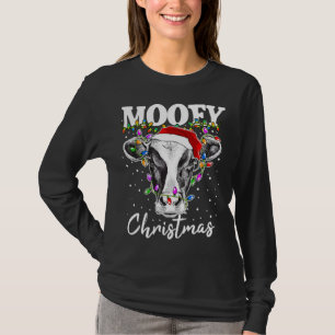 Mooey Christmas Santa Christmas Lights Cow Lovers T-Shirt