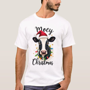 Mooey Christmas Santa Christmas Lights Cow Lovers  T-Shirt