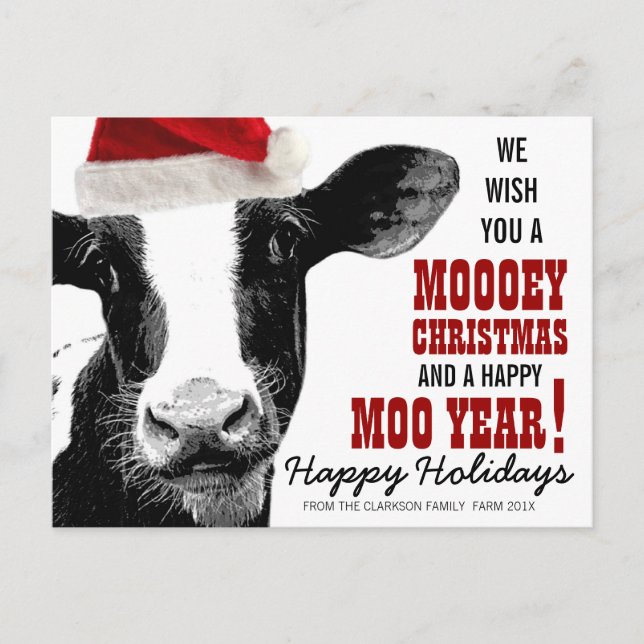 MOOey Christmas Santa Hat Cow Holiday Postcard (Front)