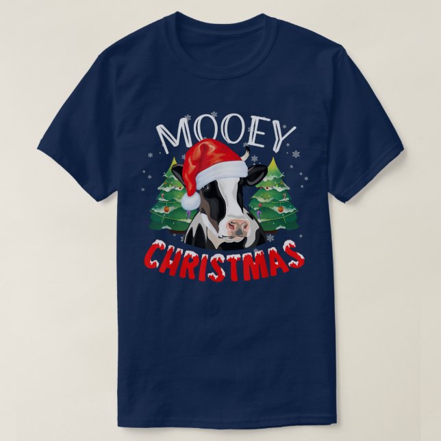 Mooey Christmas Santa Heifer Xmas Lights Cow Santa T-Shirt (Design Front)