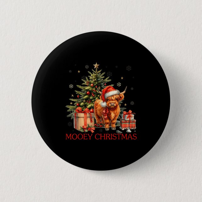 Mooey Christmas Santa Highland Cow Santa Xmas Tree 6 Cm Round Badge (Front)