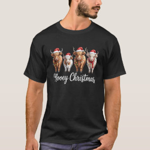 Mooey Christmas Santa Highland Cow Santa Xmas Tree T-Shirt